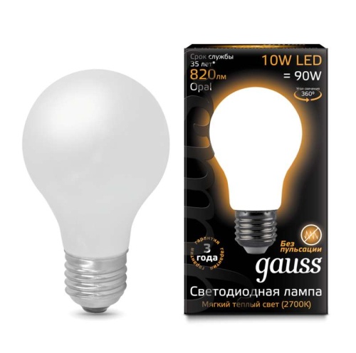 Лампа светодиодная филаментная Black Filament 10Вт A60 2700К E27 опал | Код. 102202110 | Gauss